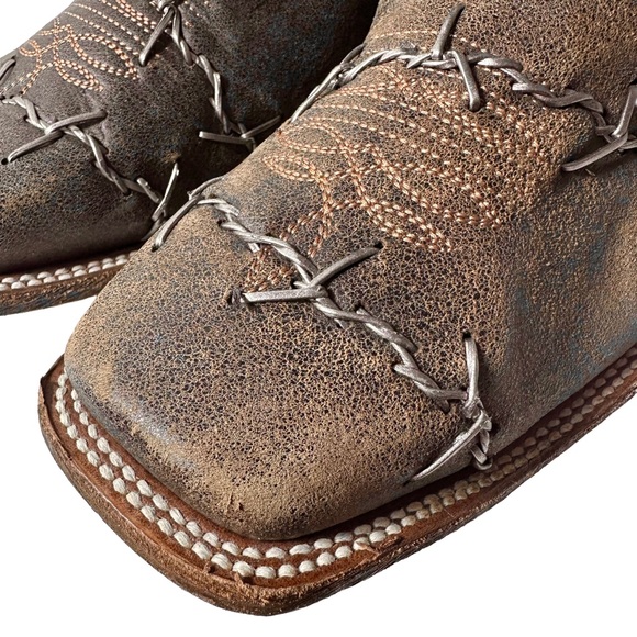 Corral Leather Barbed Wire Square Toe Brown Cowboy Boots A3532 Mens Size 15 D - Picture 13 of 16